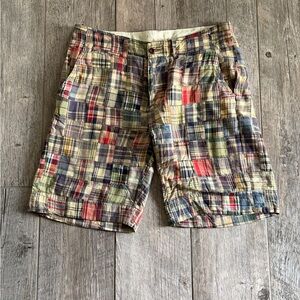 Men's polo Patchwork Plaid Cotton Shorts - Multicolor